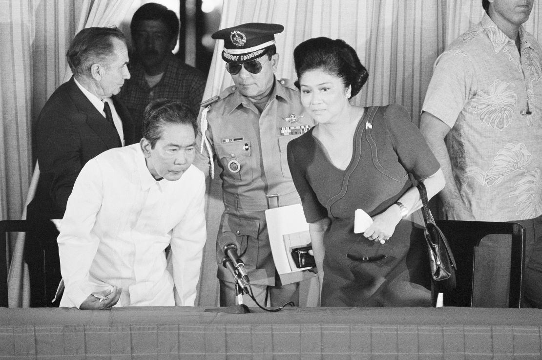 Former Philippine President Ferdinand Marcos Snr. and his wife Imelda, in Honolulu, Hawaii on Feb. 28, 1986, after the dictator was deposed and fled into exile. 
