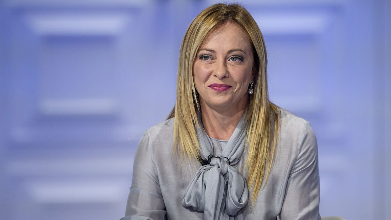 ROME, ITALY - SEPTEMBER 6: Fratelli d'Italia political party leader Giorgia Meloni attends the television talk-show "Porta a Porta" broadcast on the Rai Uno channel, on September 6, 2022 in Rome, Italy. Italians head to the polls for general elections on September 25, 2022. (Photo by Antonio Masiello/Getty Images)