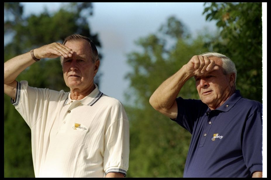 The 1996 Presidents Cup was one of the closest run in the tournament's history. As the event returned to Robert Trent Jones Golf Club, Arnold Palmer -- pictured with honorary chairman former President George H.W. Bush -- captained the US to a nail-biting 16.5 - 15.5 victory over Peter Thomson's International side. 