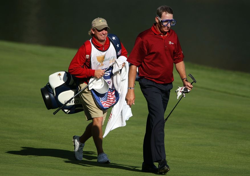 US player Woody Austin walked to the 14th green in a dive mask on the final day of the 2007 Presidents Cup (a reference to the fact that he'd fallen in the water earlier in the tournament), as his team swam to a leisurely 19.5 - 14.5 win at Royal Montreal Golf Club in Quebec, Canada.