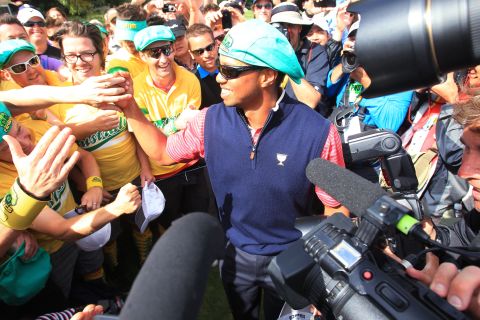 Woods' teammate Jim Furyk took charge with a flawless five-point performance of his own as the Presidents Cup returned to Royal Melbourne in 2011. Yet it was Woods who clinched the decisive point in a 19-15 American victory.