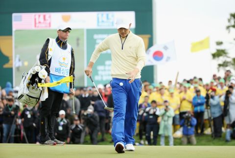 The Jack Nicklaus Golf Club in Incheon, South Korea, took center stage as the Presidents Cup traveled to Asia for the first time, in 2015. Home hero Bae Sang-Moon impressed, but couldn't prevent an agonizing 14.5 - 15.5 loss as the International Team suffered defeat for the sixth-straight time.