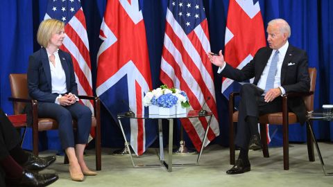 US President Joe Biden meets with British Prime Minister Liz Truss on the sidelines of the 77th session of the United Nations General Assembly at the UN headquarters in New York City on September 21, 2022.