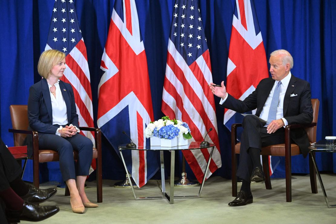 US President Joe Biden meets with British Prime Minister Liz Truss on the sidelines of the 77th session of the United Nations General Assembly at the UN headquarters in New York City on September 21, 2022.