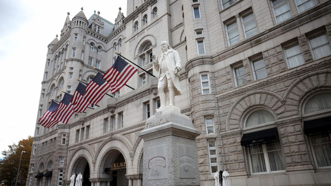 WASHINGTON, DC - NOVEMBER 15: The Trump International Hotel is shown November 15, 2021 in Washington, DC. The CGI Merchant Group investment fund has reportedly purchased the lease for the hotel for $375 million and is expected to remove the Trump name from the building. (Photo by Win McNamee/Getty Images)