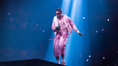 Bad Bunny performs on stage at the FTX Arena on April 1, 2022 in Miami, Florida.