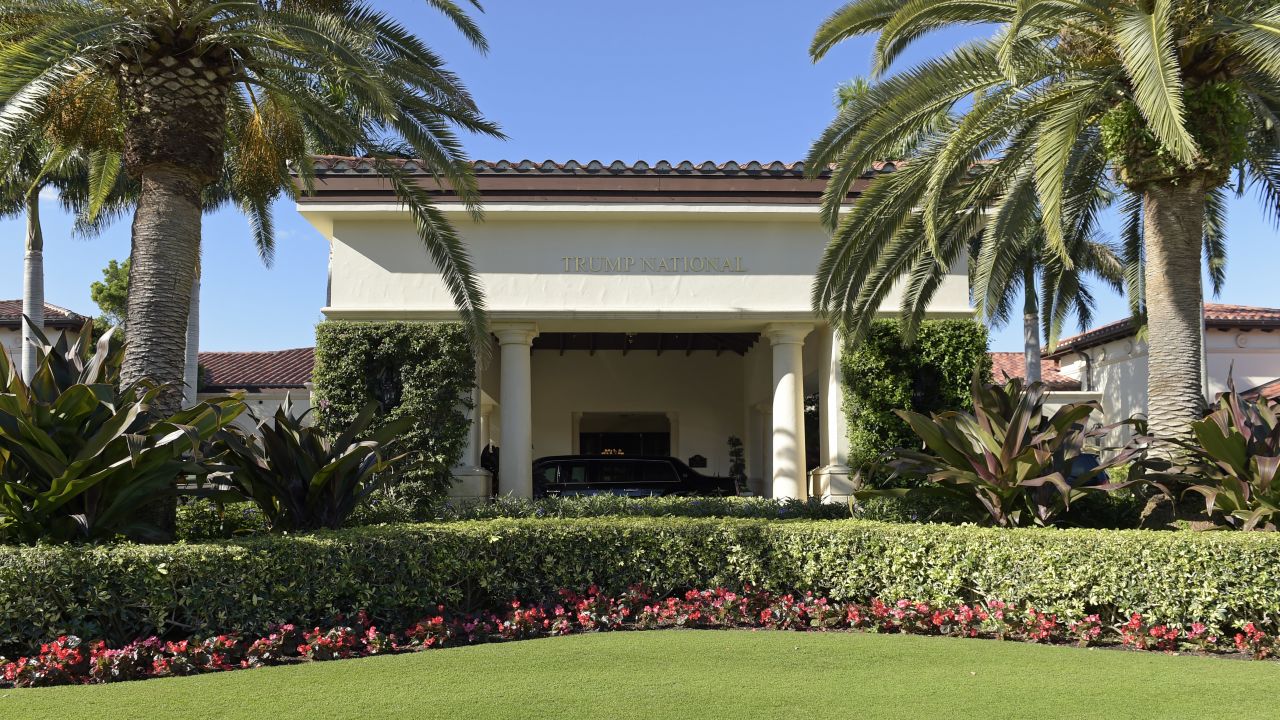 The presidential limousine is parked at the Trump National Jupiter Golf Club & Spa in Jupiter, Florida, on February 11, 2017.
