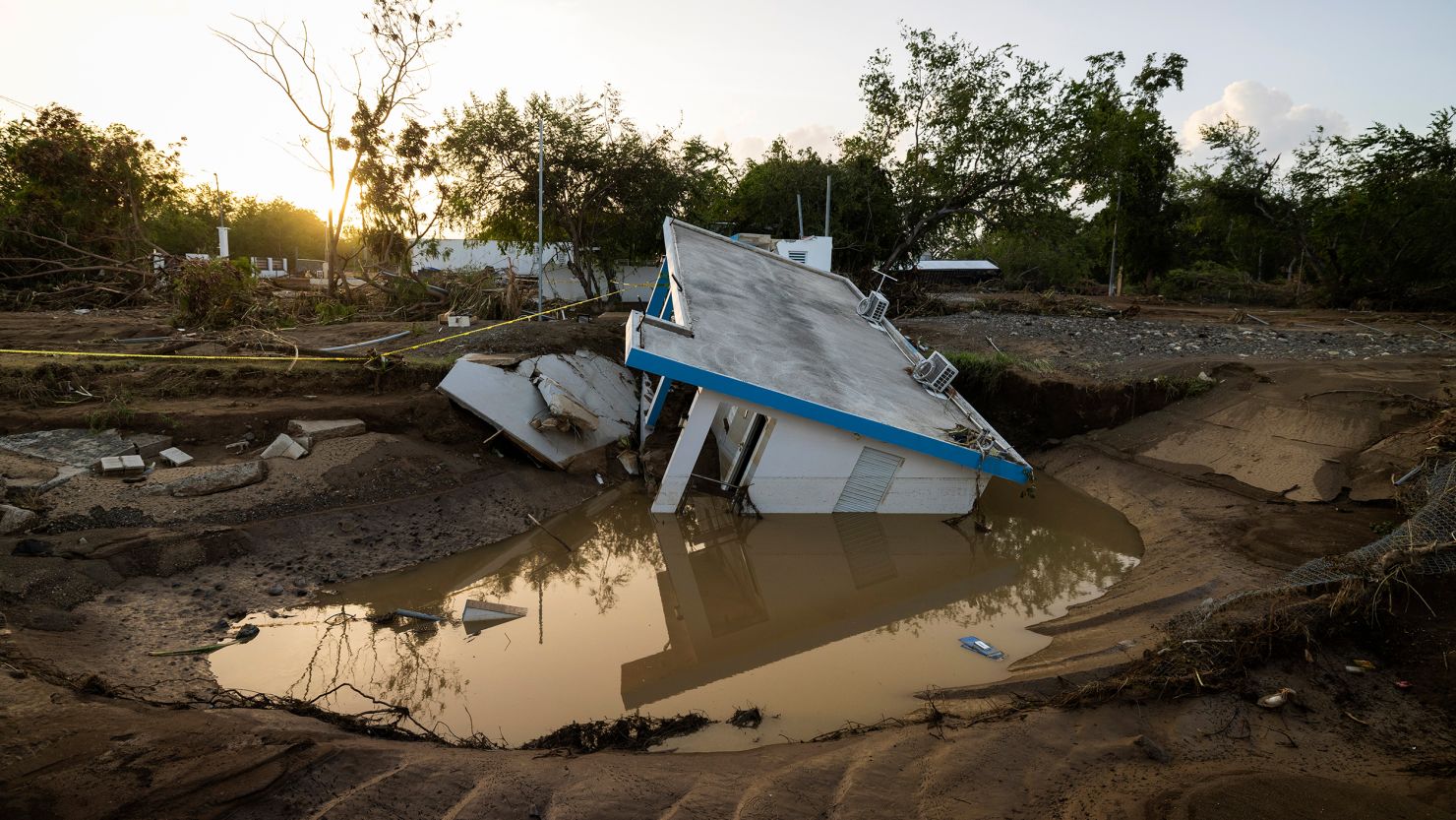 A house was washed away by Hurricane Fiona in the Villa Esperanza neighborhood in Salinas in Puerto Rico.