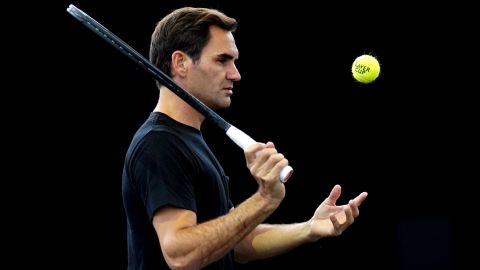 Federer practices at the O2 Arena.