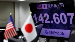 A monitor displaying the Japanese yen exchange rate against the U.S. dollar is pictured after Japan intervened in the currency market for the first time since 1998 to shore up the battered yen, at a dealing room of the foreign exchange trading company Gaitame.com in Tokyo, Japan September 22, 2022.