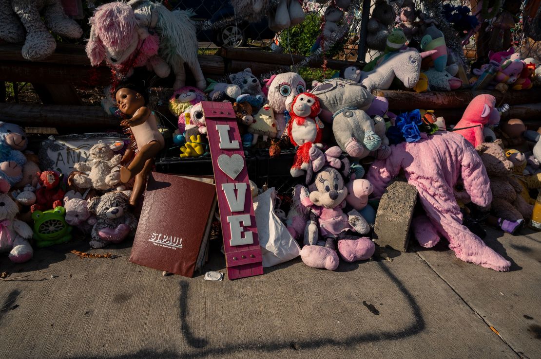 A memorial for Aniya Allen lay on the ground of the corner store near where she was shot in north Minneapolis. 