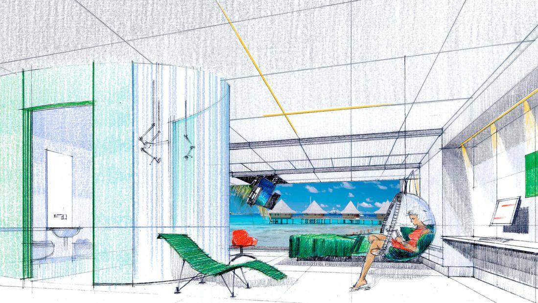 <strong>Recognizable brand: </strong>Co-founder Michael R. Henderson tells CNN Travel that the crux of the project is the idea that the moon is a "recognizable brand." Here's an artistic rendering of what a hotel room could look like at Moon World Resorts.