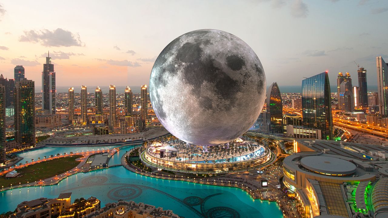 <strong>Moon on Earth: </strong>Moon World Resorts wants to build a series of gigantic dome-like hotels resembling the moon. Here's an artistic rendering of what a Dubai-based iteration of Moon World Resorts could look like, pictured where the Burj Khalifa is in real life. 