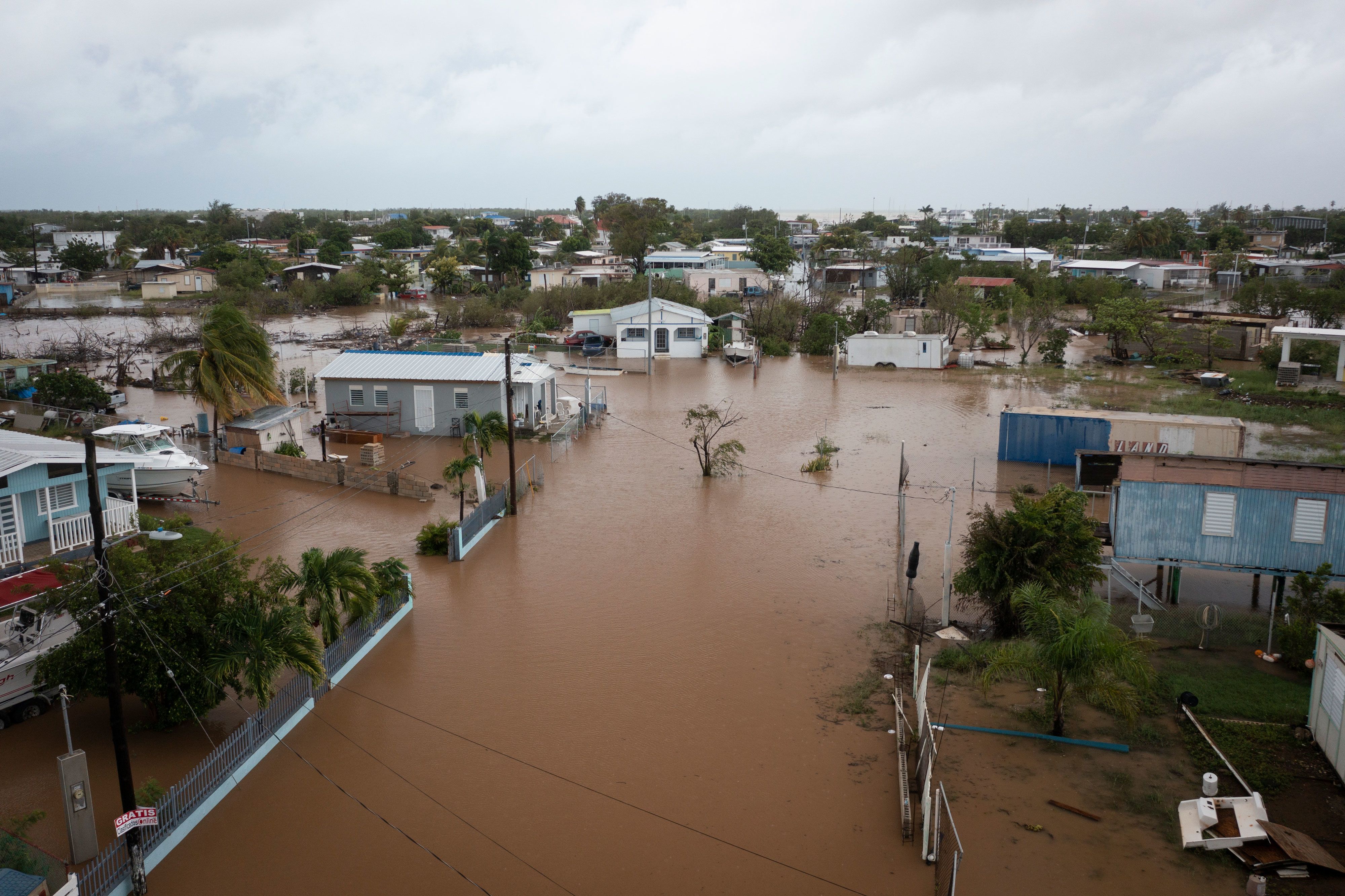 Streets are flooded on Salinas Beach after Hurricane Fiona moved through Salinas, Puerto Rico, on Monday, September 19.