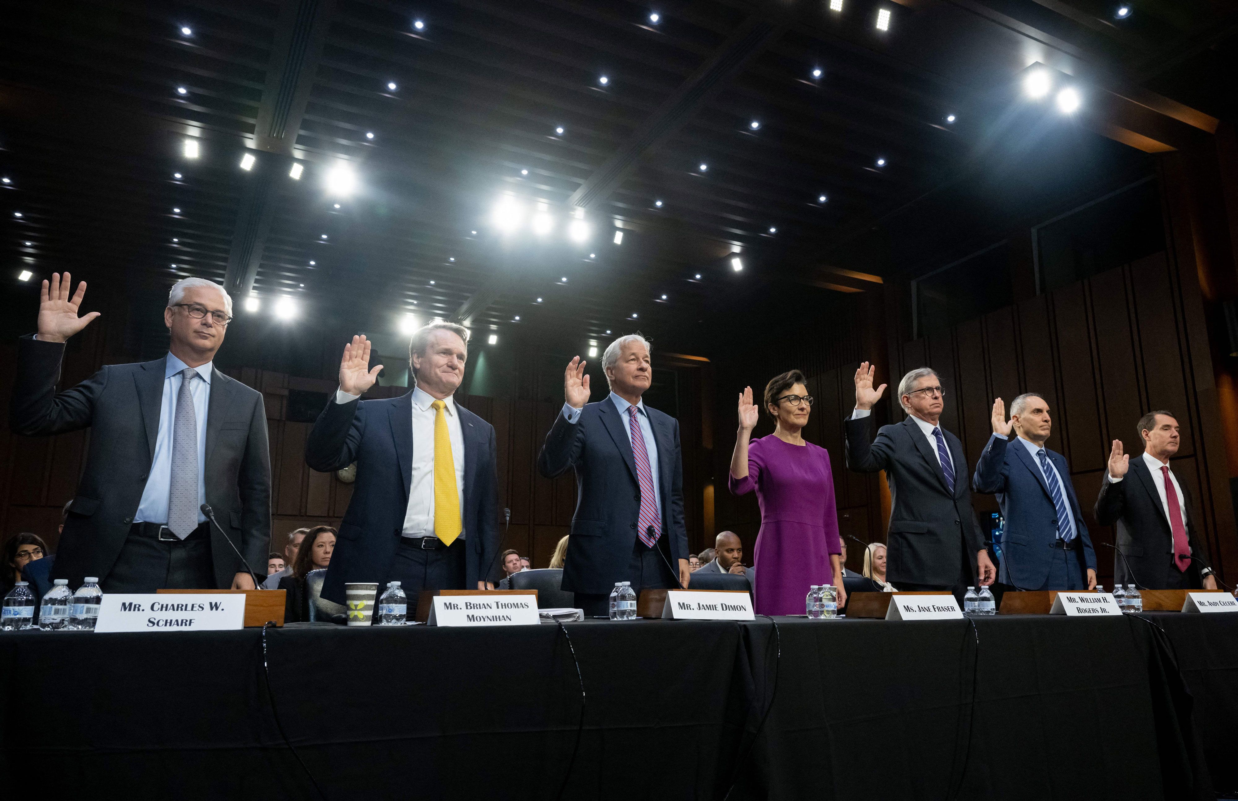 CEOs of the nation's largest banks testify before a US Senate committee as part of an oversight hearing in Washington, DC, on Thursday, September 22.