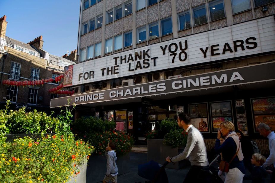 The marquee at the Prince Charles Cinema in London's Leicester Square thanks Queen Elizabeth II for her service on Saturday, September 17.