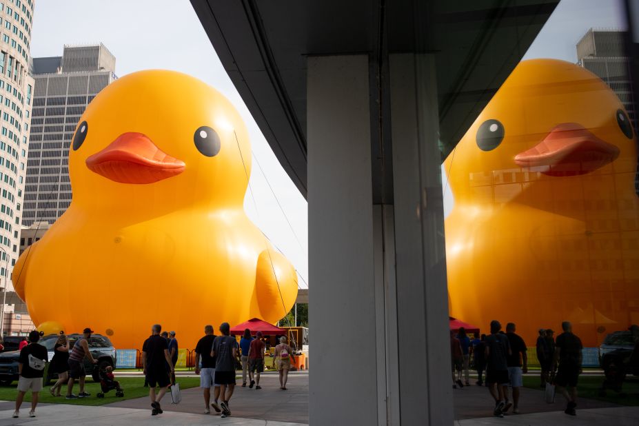 A 61-foot rubber duck is parked outside the North American International Auto Show in Detroit on Saturday, September 17.