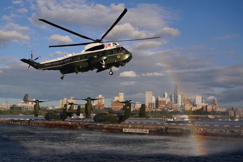 Marine One carries US President Joe Biden to New York on Tuesday, September 20. He spoke that day at the UN General Assembly.