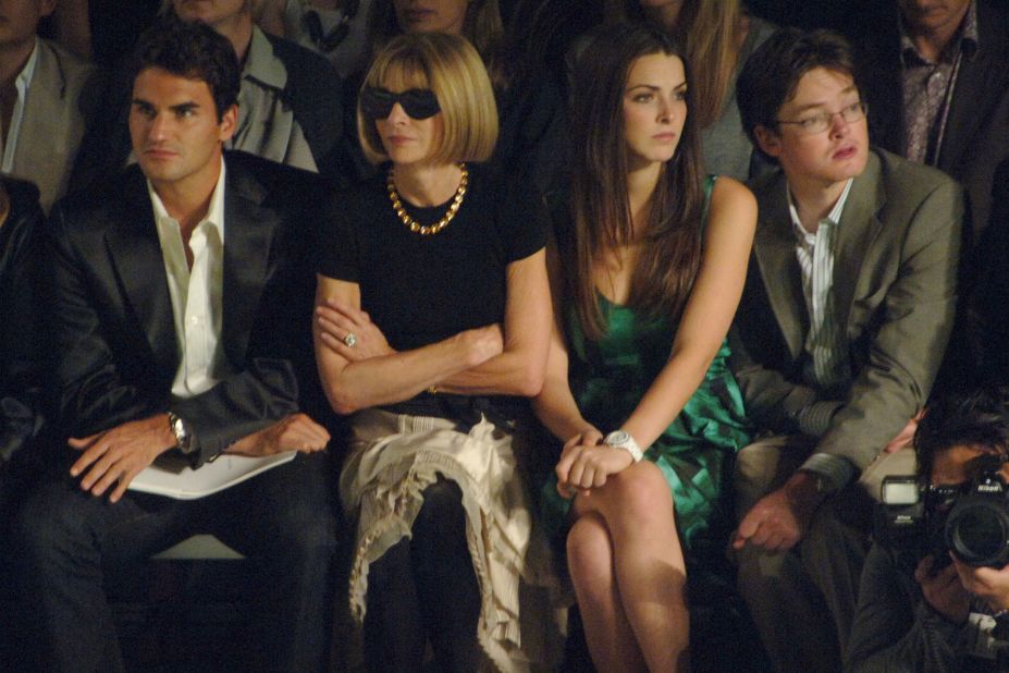 Federer sits next to Vogue editor-in-chief Anna Wintour at a Marc Jacobs fashion show in New York in 2006.