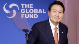 South Korean President Yoon Suk-yeol attends the Global Fund's Seventh Replenishment Conference in New York City on September 21, 2022.