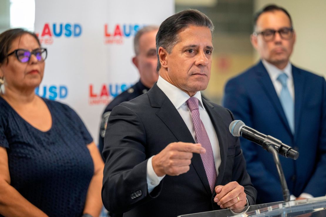 Los Angeles Unified School District Superintendent Alberto Carvalho speaks during a news conference Thursday.