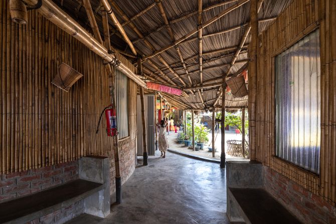 Made from bamboo and palm leaves the community buildings provide women-friendly spaces for refugees.