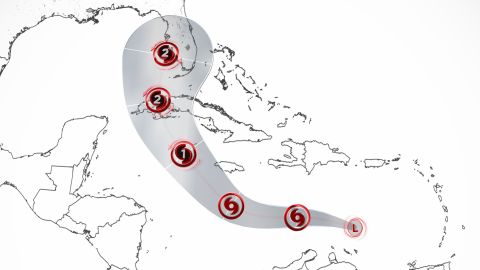 La trajectoire centrale de l'ouragan vendredi matin montre que le système pénètre dans le golfe du Mexique et touche la Floride au début de la semaine prochaine.