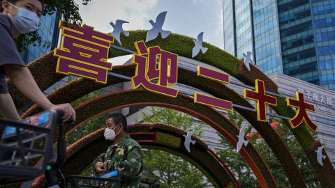 Signage in Beijing welcomes delegates to the 20th Communist Party Congress ahead of its October 16 start date.