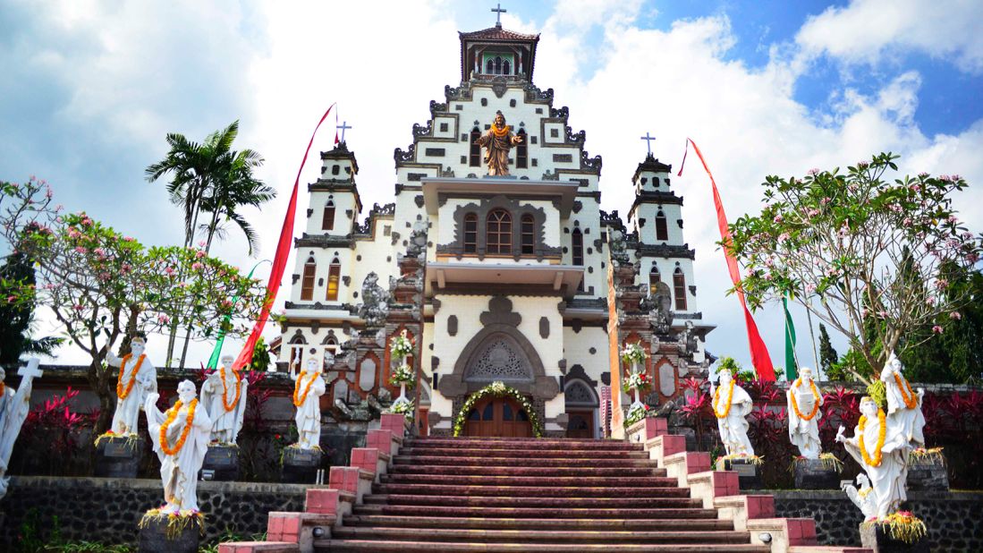 <strong>Bali: </strong>At Palasari, the Sacred Heart of Jesus Church is an unexpectedly regal facade against the steaming jungle backdrop.