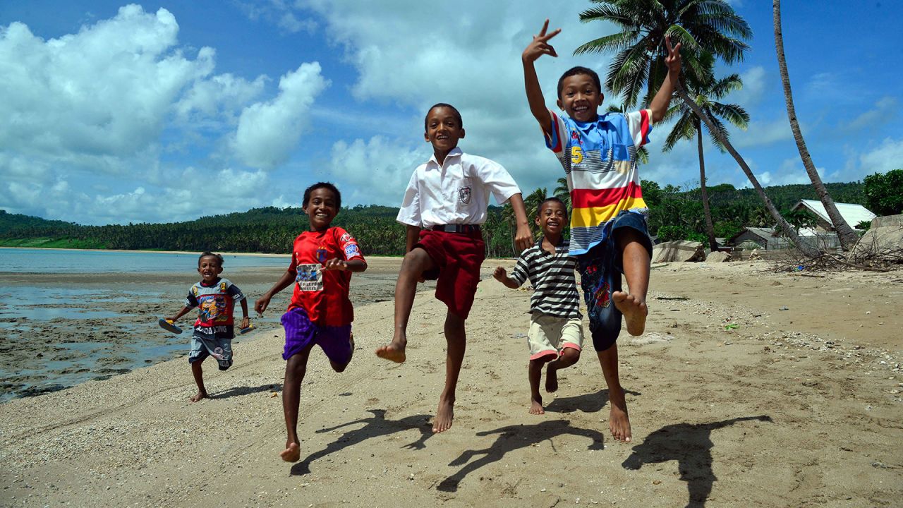 <strong>Tanimbar Islands: </strong>The children of Tumbur, in Indonesia's Maluku province in the remote Tanimbar Islands, live a happy, healthy beach-life. 