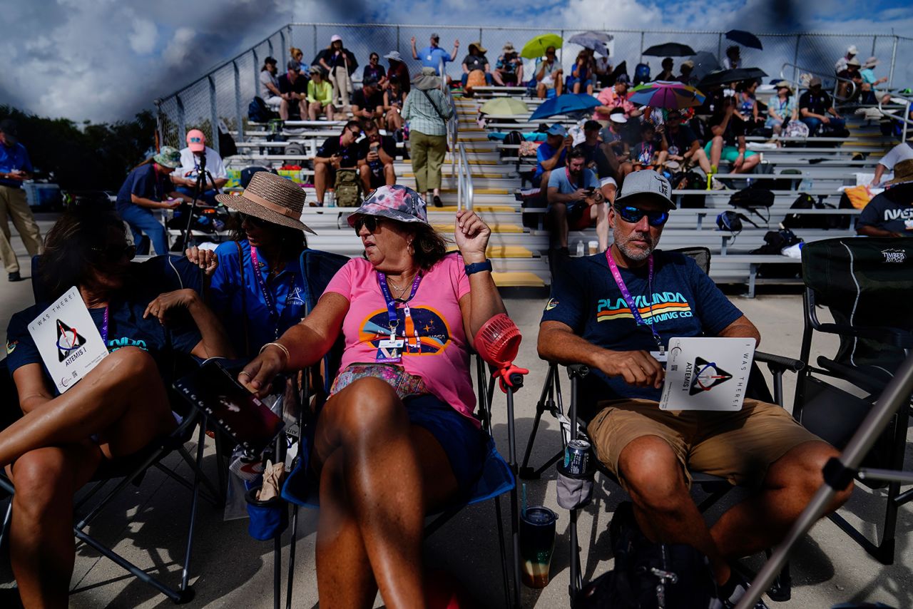 Before the launch was scrubbed on September 3, spectators wait for the NASA Artemis I rocket to launch at the Kennedy Space Center.