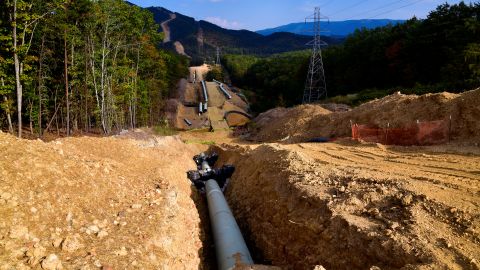 The Mountain Valley Pipeline construction near Elliston, Virginia, on September 29, 2019.