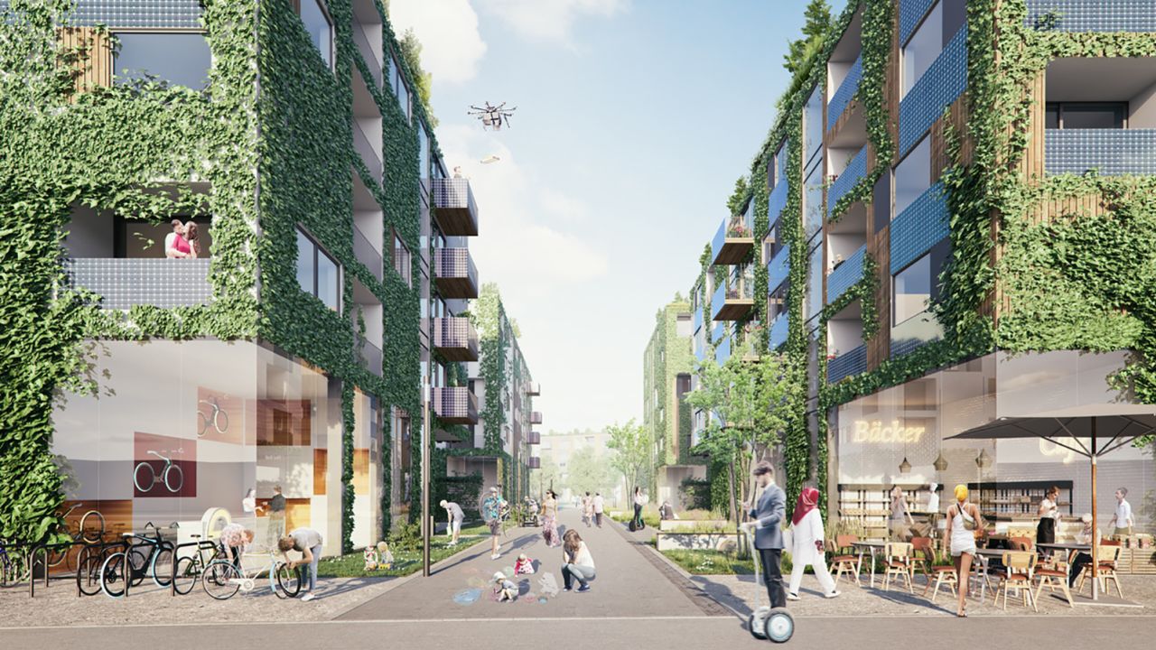 A rendering of the proposed Schumacher Quartier, a collection of sustainably built neighborhoods within Berlin TXL.
