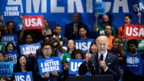 President Joe Biden speaks to supporters about the upcoming midterm elections on September 23, 2022, in Washington, DC.