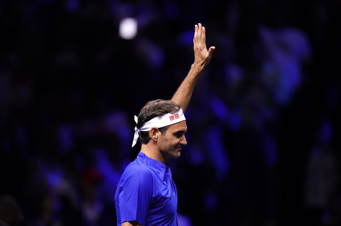 Team Europe's Roger Federer on day one of the Laver Cup at the O2 Arena in London on Friday. 