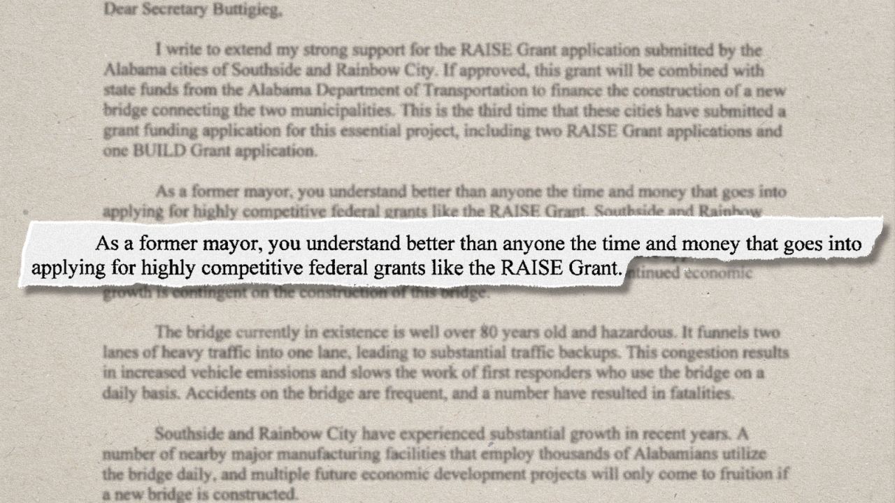 A passage from a letter from Sen. Tommy Tuberville from April to Transportation Secretary Pete Buttigieg.