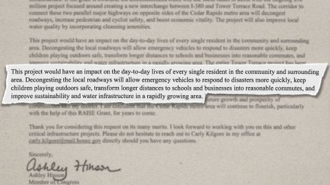 A passage from a letter from Rep. Ashley Hinson in April to Transportation Secretary Pete Buttigieg. 