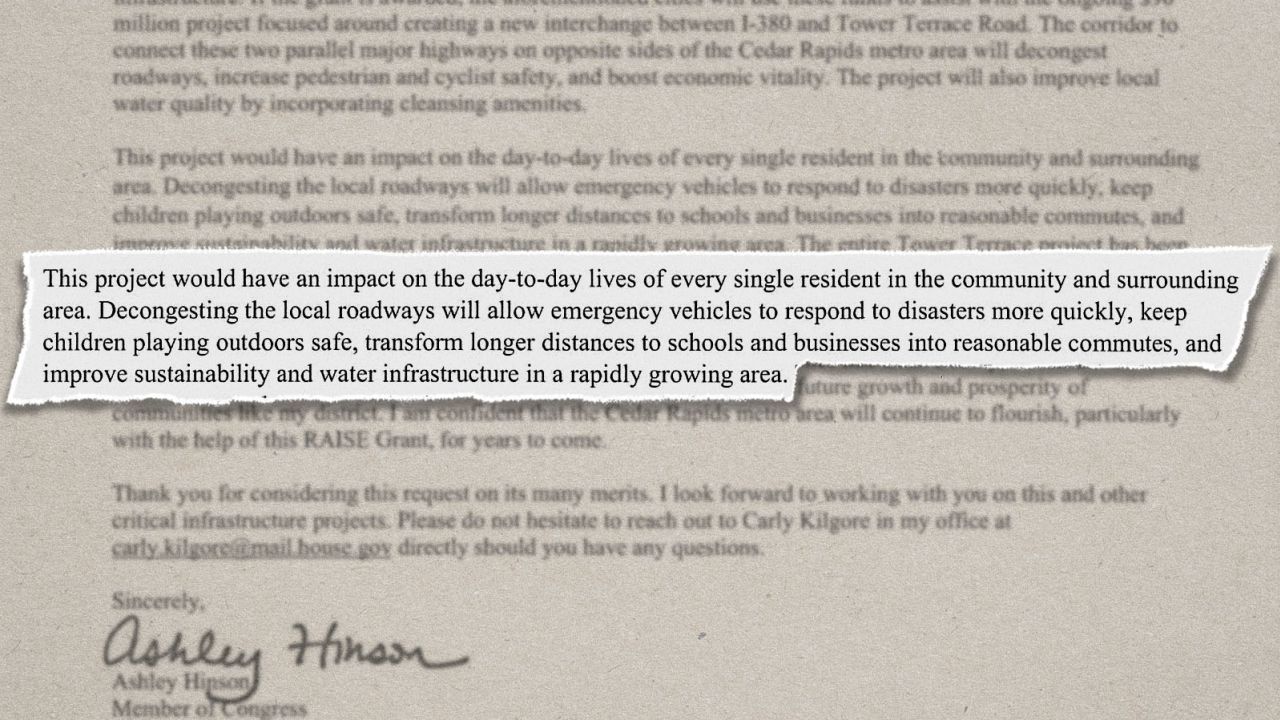 A passage from a letter from Rep. Ashley Hinson in April to Transportation Secretary Pete Buttigieg.