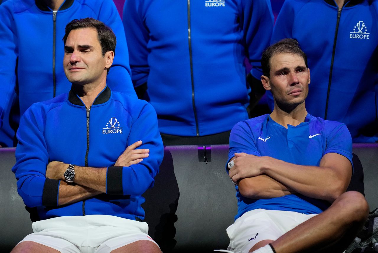 Federer and Nadal tear up after their match.