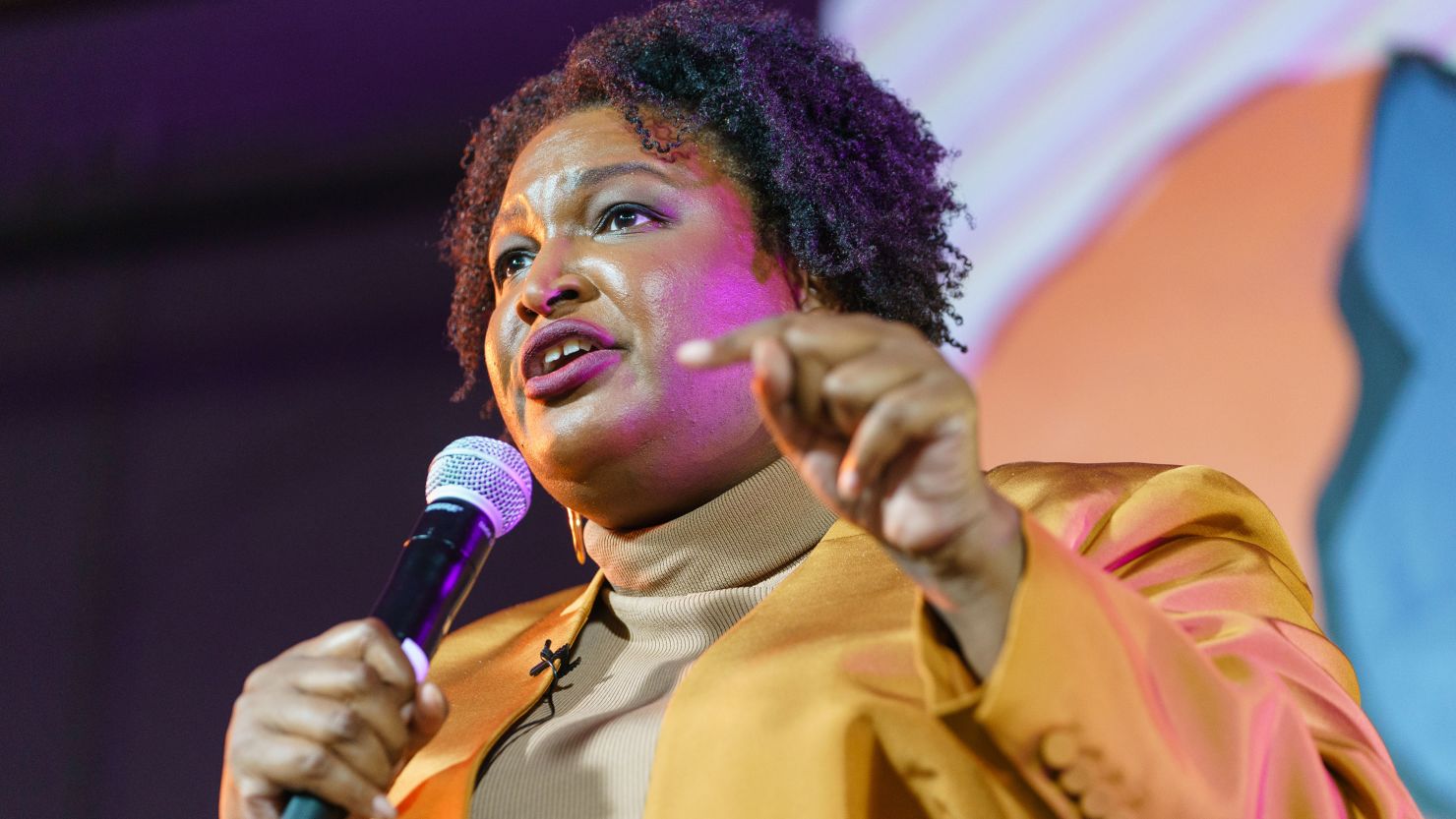 Georgia gubernatorial candidate Stacey Abrams speaks during a campaign event in Atlanta on September 9, 2022.