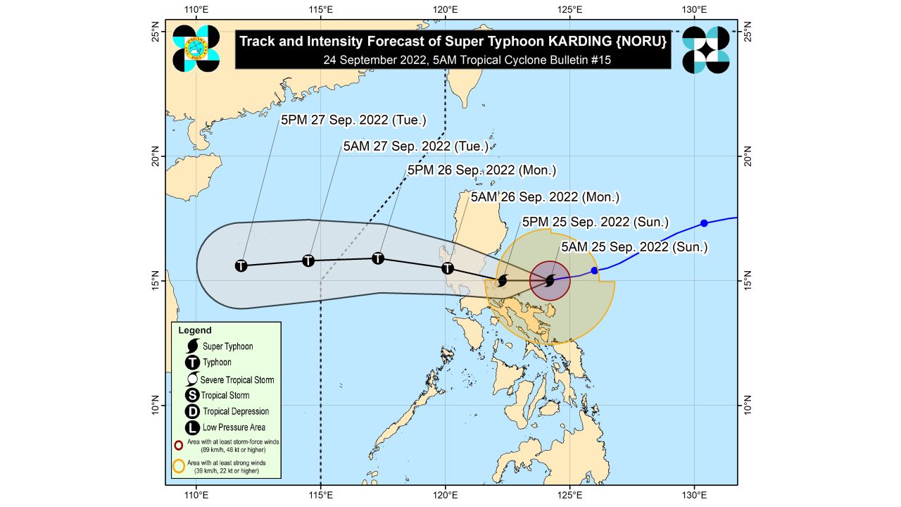 The forecast path of Typhoon Noru. 