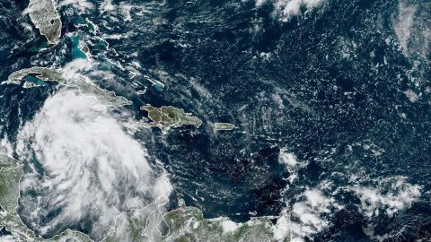 Tropical Storm Ian is seen near the coast of Cuba in this satellite image taken September 25, 2022. 