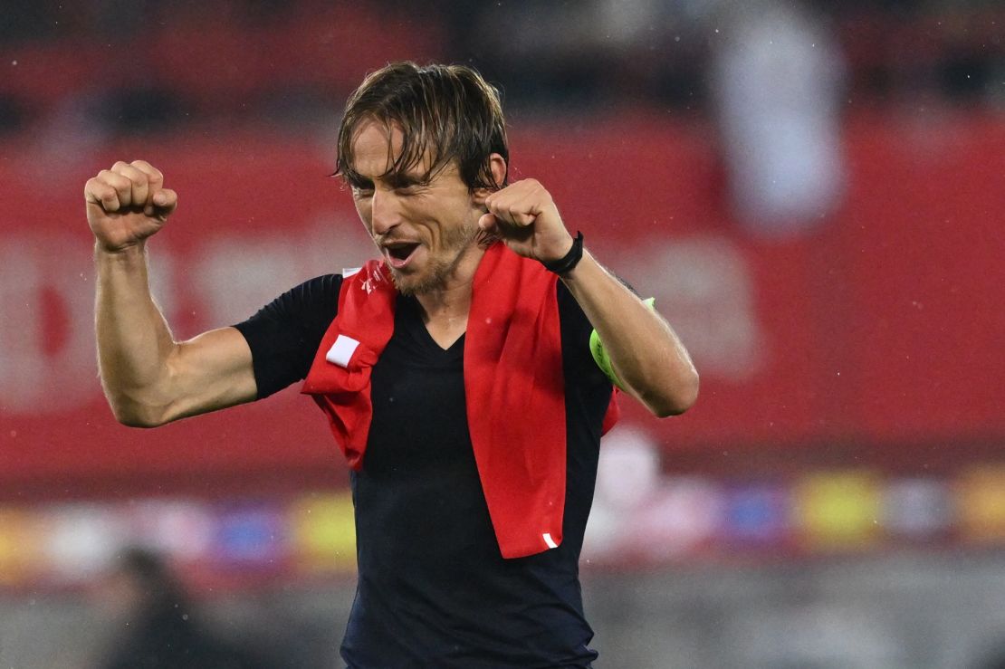 Luka Modric celebrates after securing Croatia's place in the finals.