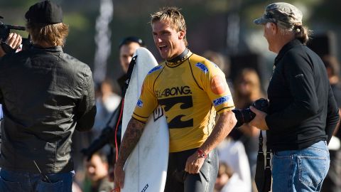Davidson talks to the cameras after winning his Round 3 heat of the Billabong Pro on October 13, 2009 in Mundaka, Spain.
