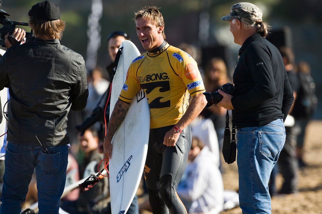 Davidson talks to the cameras after winning his Round 3 heat of the Billabong Pro on October 13, 2009 in Mundaka, Spain.