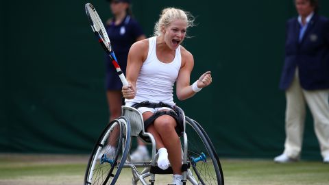 De Groot celebrates winning her first grand slam title at Wimbledon in 2017.