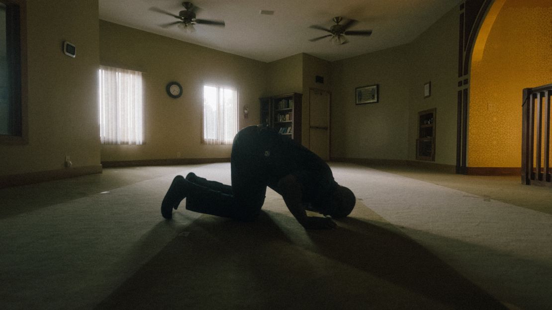 In a scene from the film, Jomo Williams prays at the Islamic Center in Muncie. 