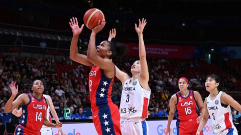 Alyssa Thomas jumps to score against Korea during the Women's Basketball World Cup.