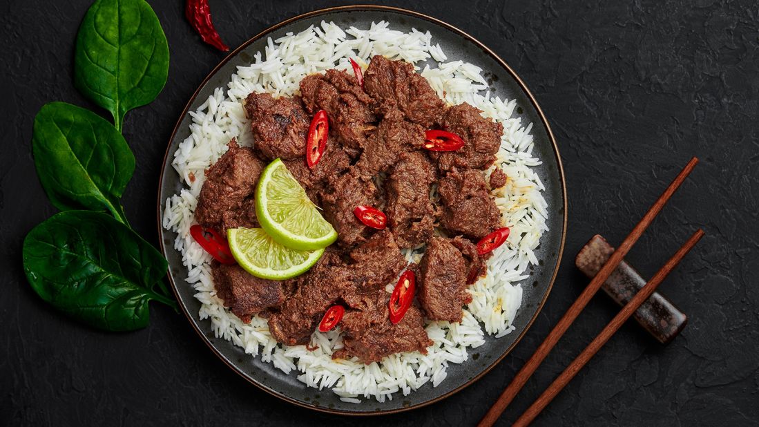 <strong>Beef rendang, Indonesia and Malaysia: </strong>This flavorful dry curry dish calls on kaffir lime leaves, coconut milk, star anise and red chile, among other spices, to deliver its complexity. It's often presented to guests and served during festive events. 
