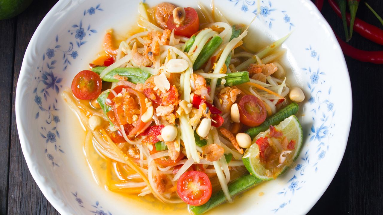 A green papaya salad with a fiery kick.